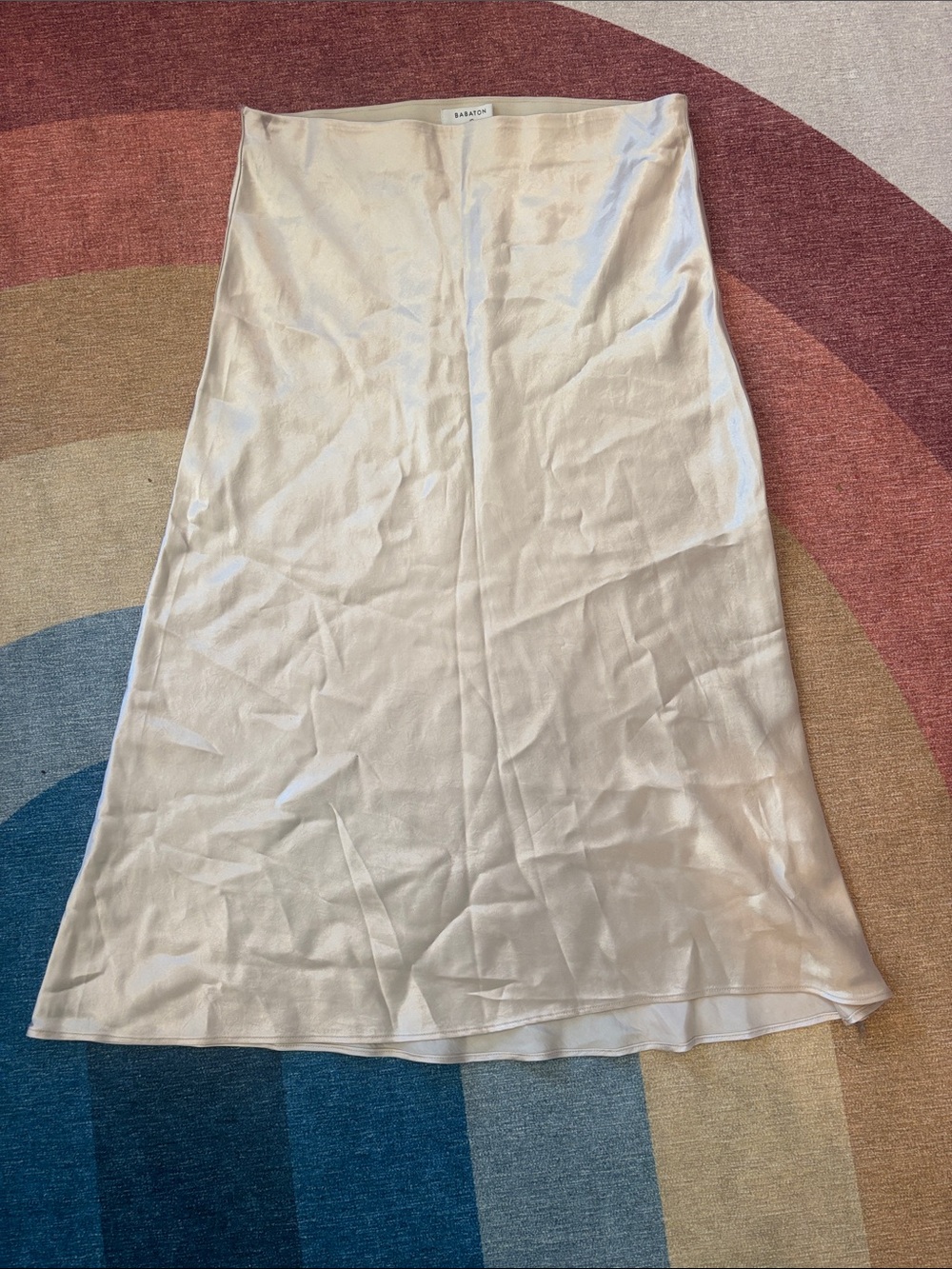 Babaton Ivory Satin A-Line Midi Skirt